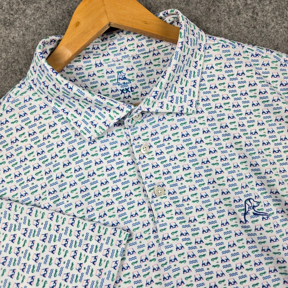 Rhoback The Chubbs Golf Polo Mens XXL White Alligator Print Performance Shirt